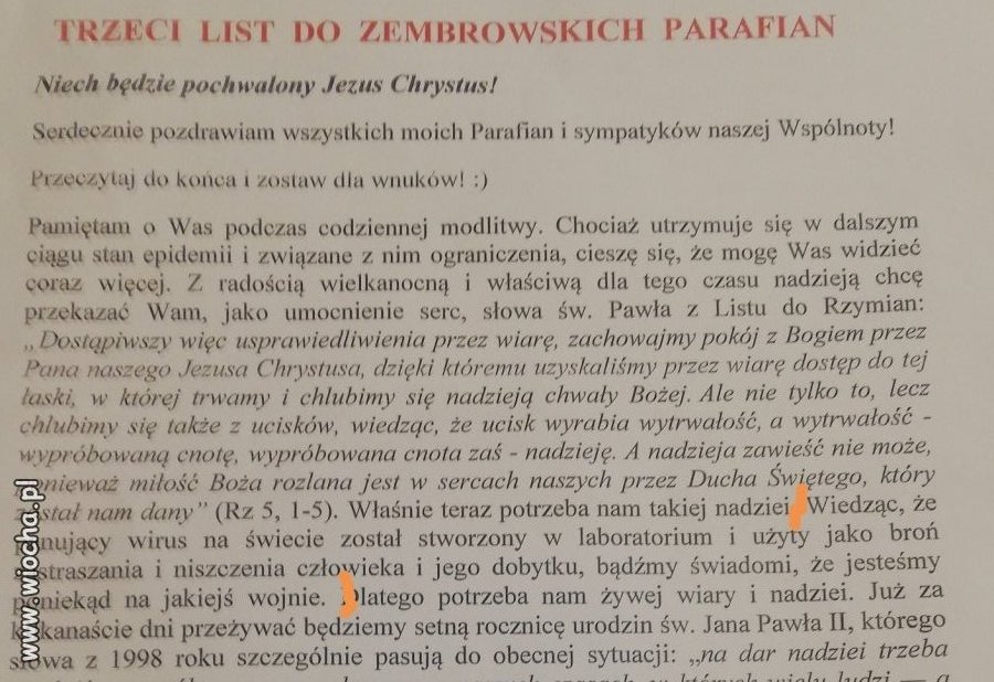 Fragment listu do parafian
