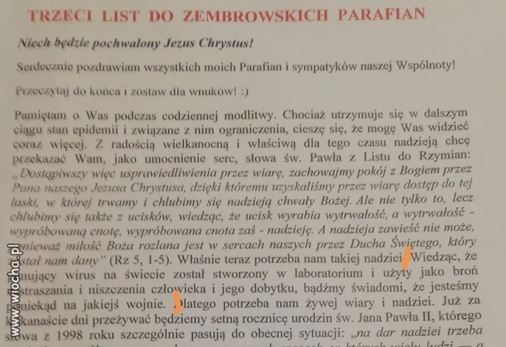 Fragment listu do parafian