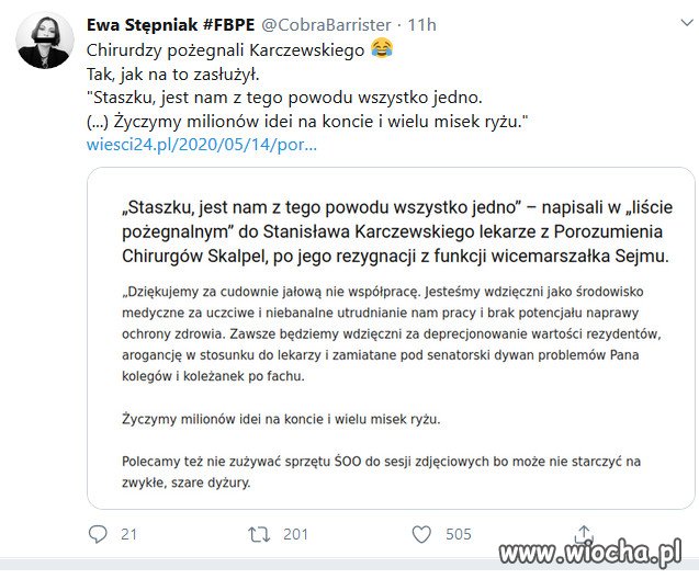 Chirurdzy pożegnali Karczewskiego