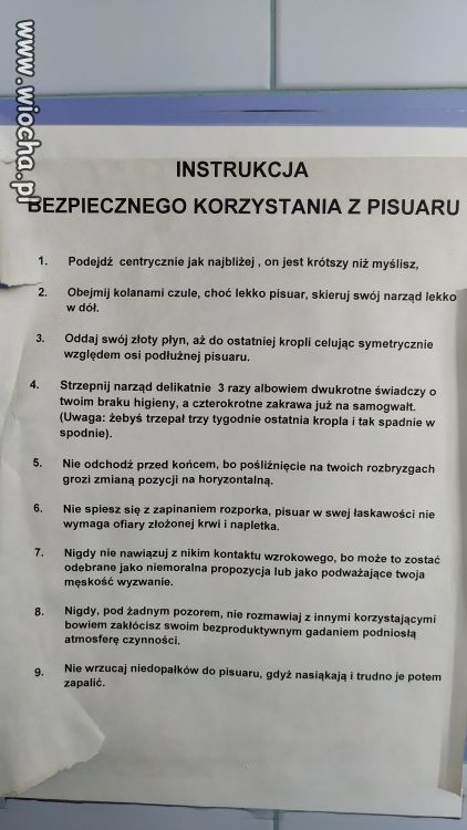 Instrukcja bezpiecznego korzystania z pisuaru