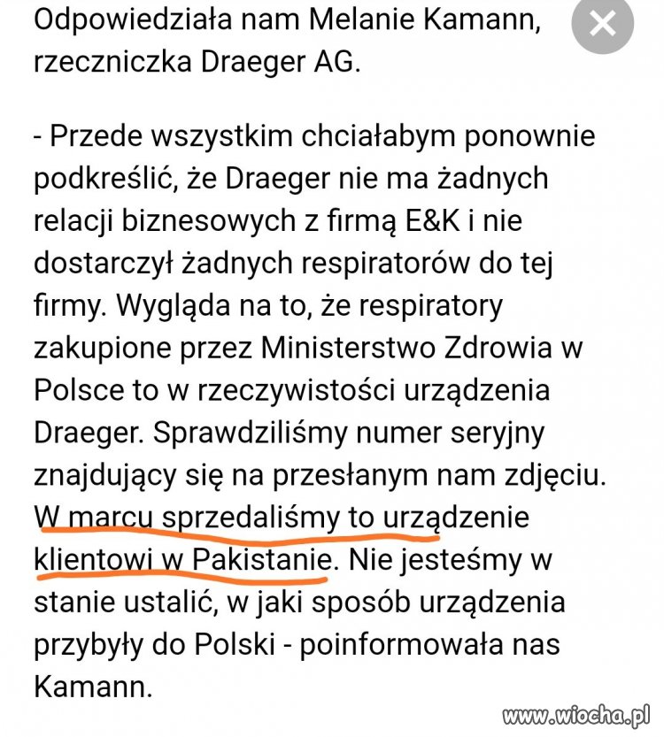Zapłacili za 1200 respiratorów z Chin a dostali 50 z Pakistanu 