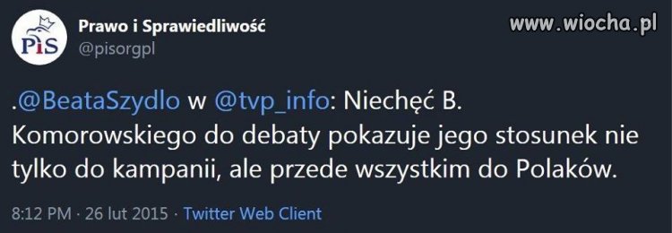 Czy dziś gdy Duda odmówił debaty by to powtórzyła?