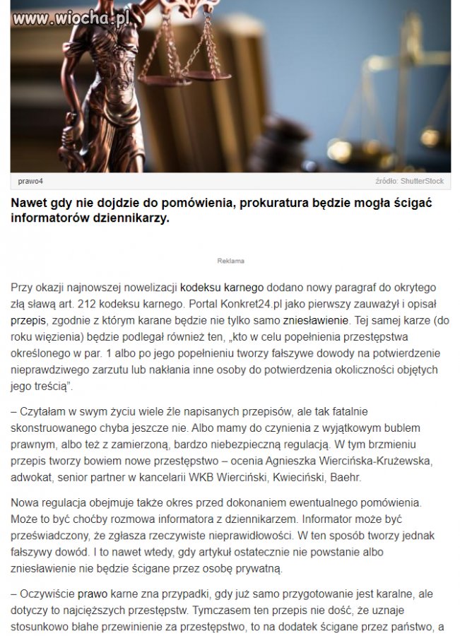 Już nic nie wolno, art. 212kk karze za prawdę