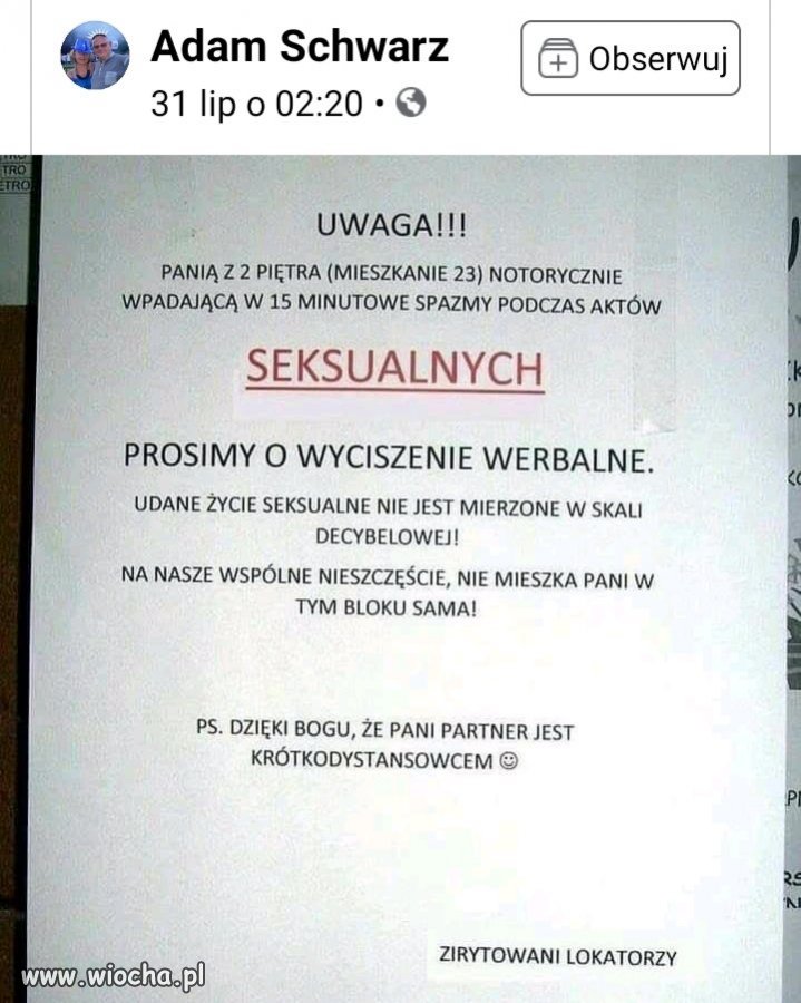 Prośba do Pani z drugiego piętra.