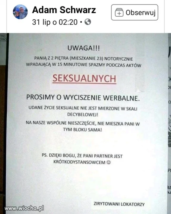 Prośba do Pani z drugiego piętra.
