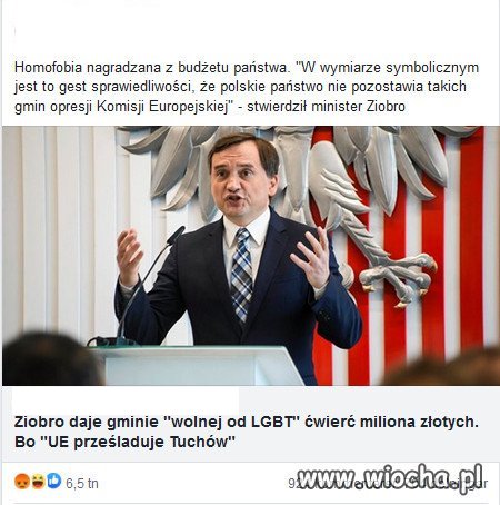 Ziobro daje gminie wolnej od LGBT ćwierć miliona złotych.