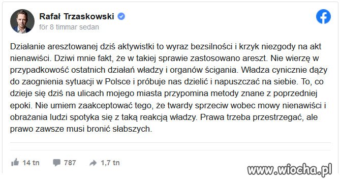Rafał Trzaskowski o zatrzymaniach aktywistów LGBT 