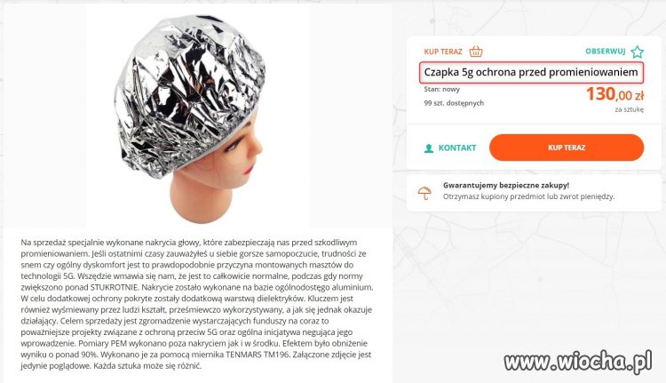 Czapka 5G ochrona przed promieniowaniem...