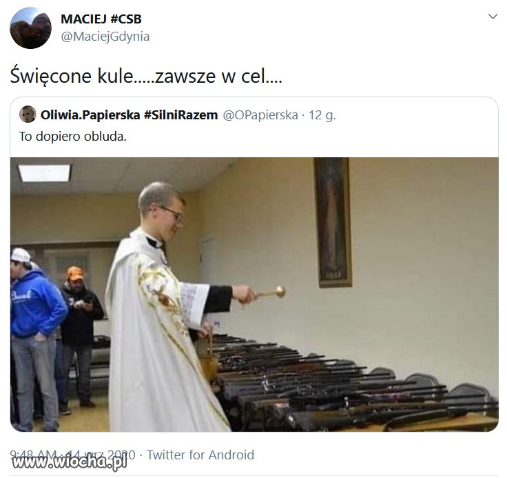 Nie ma jak poświęcić coś co służy zabijaniu. 