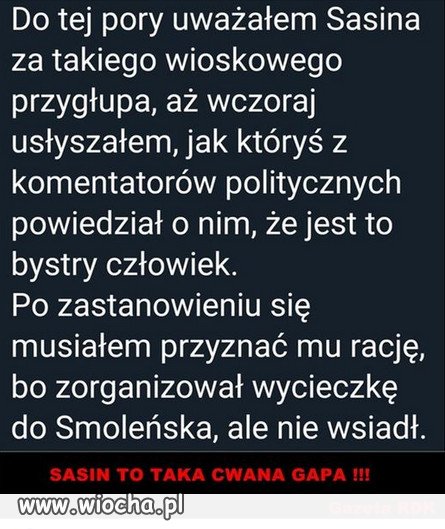 Sasin - wioskowy przyglup, czy bystry czlowiek?