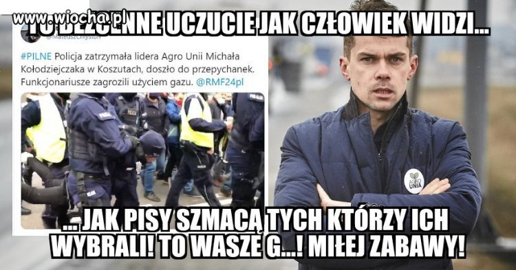 Protest rolników. Lider AgroUnii skuty kajdankami