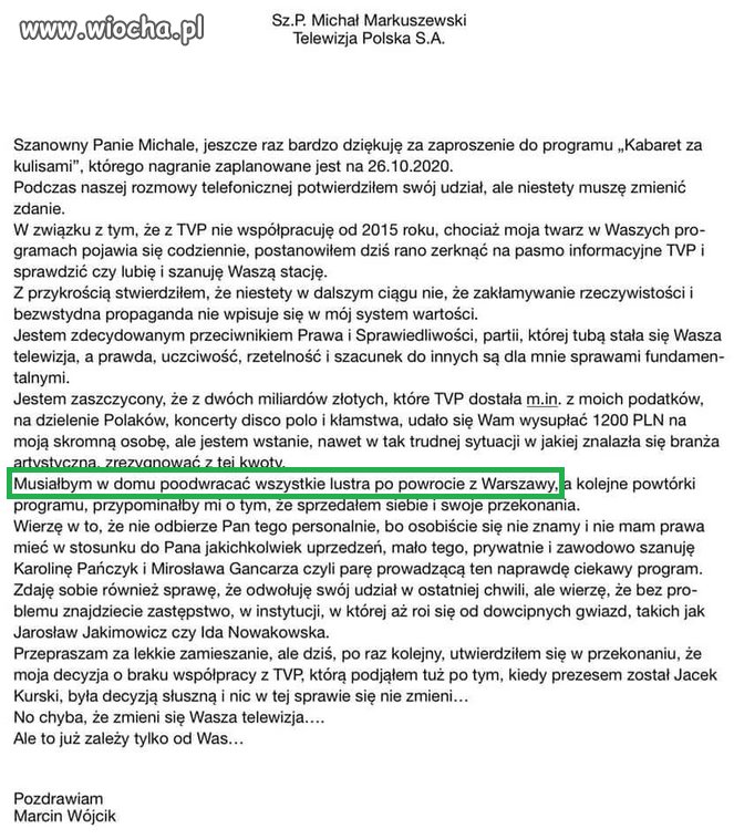 List Marcina do TVP