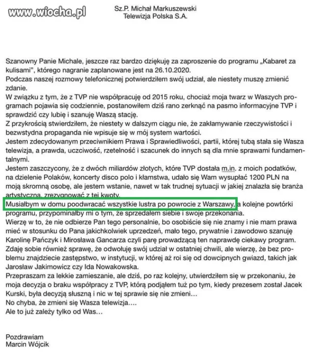 List Marcina do TVP