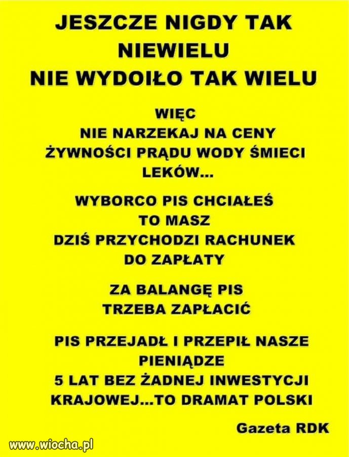 Dziś przychodzi rachunek do zapłaty