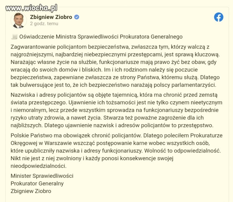 Ziobro w obronie tajności policyjnej bandyterki