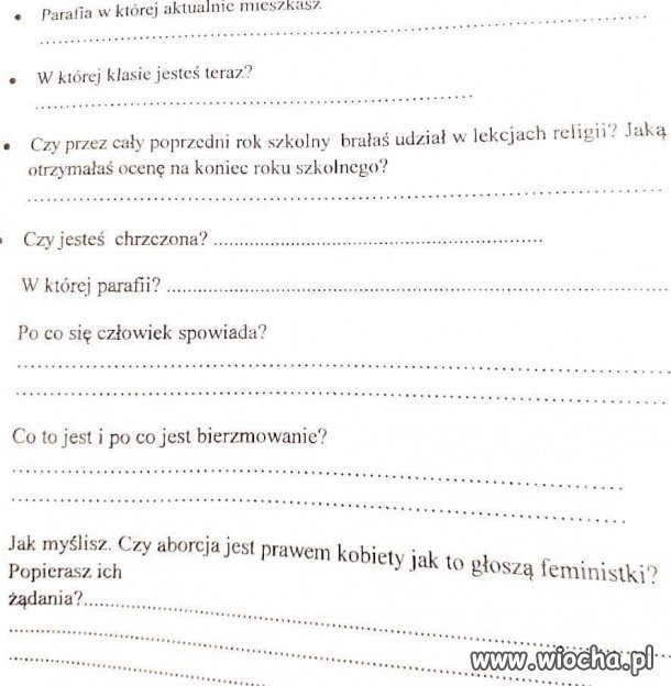 Ankieta dzieci przygotowujących się do bierzmowania...