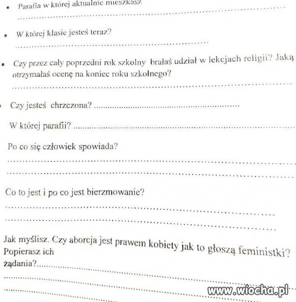 Ankieta dzieci przygotowujących się do bierzmowania...
