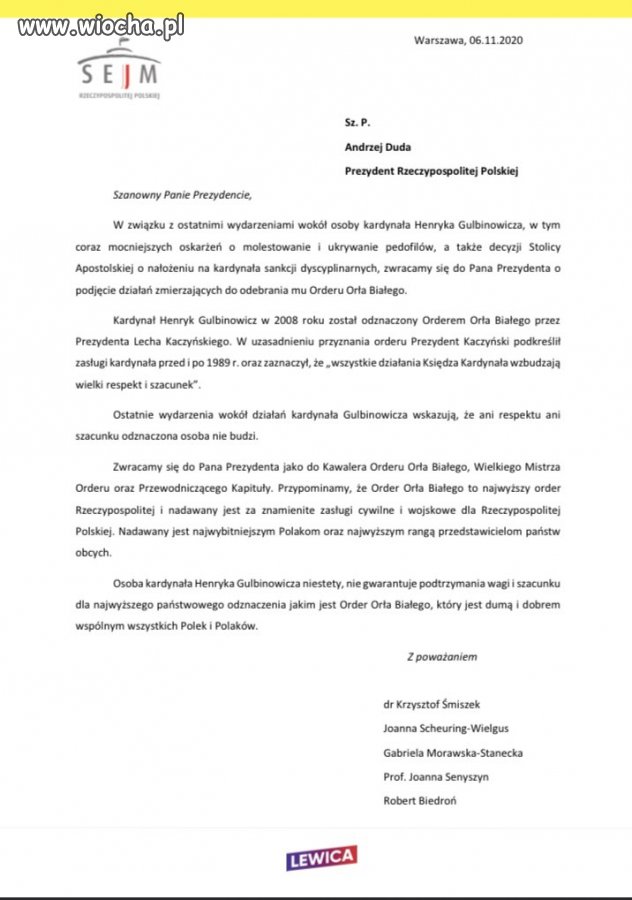 To obraza dla nas że g..o ma Order Orła Białego