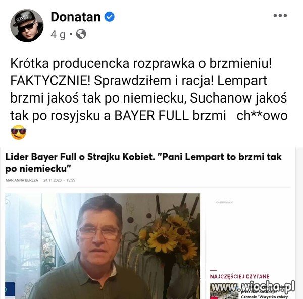 Wybrzmiał Lider Bayer Full o Strajku Kobiet