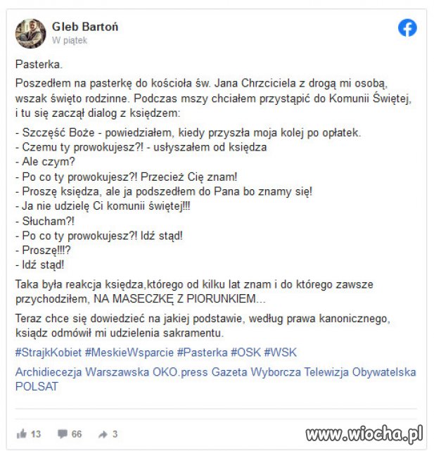 Nie otrzymał komunii na pasterce.