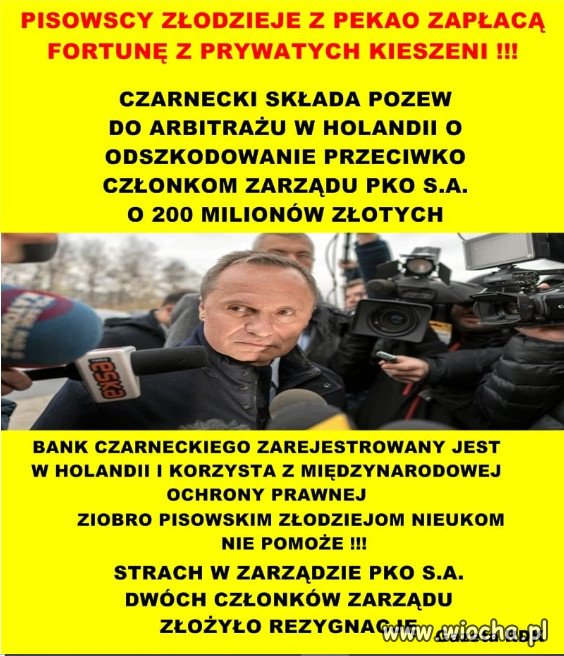 CZARNECKI SKŁADA POZEW DO ARBITRAŻU W HOLANDII 