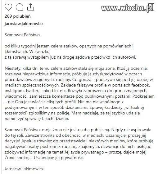  Jarosław Jakimowicz wydał oświadczenie