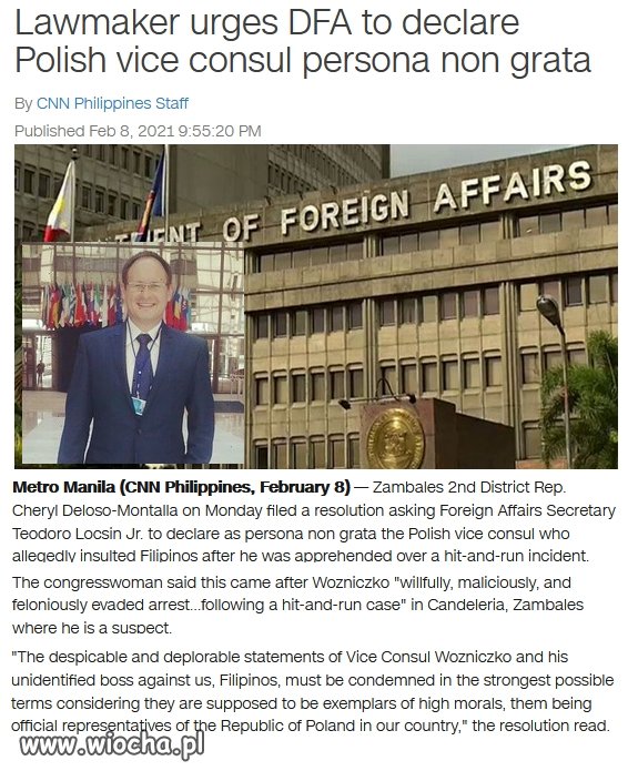 Polski vicekonsul persona non grata na Filipinach.