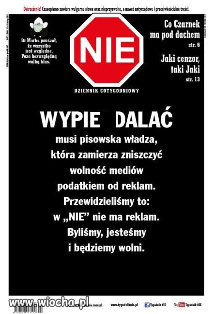 Okładka najnowszego wydania tygodnika NIE.