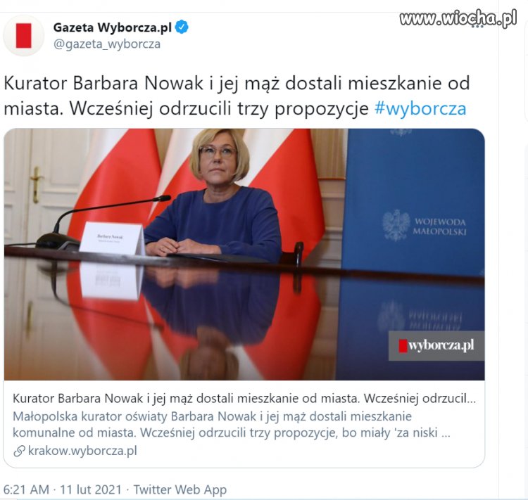 Kurator Barbara Nowak i jej mąż dostali mieszkanie od miasta. 