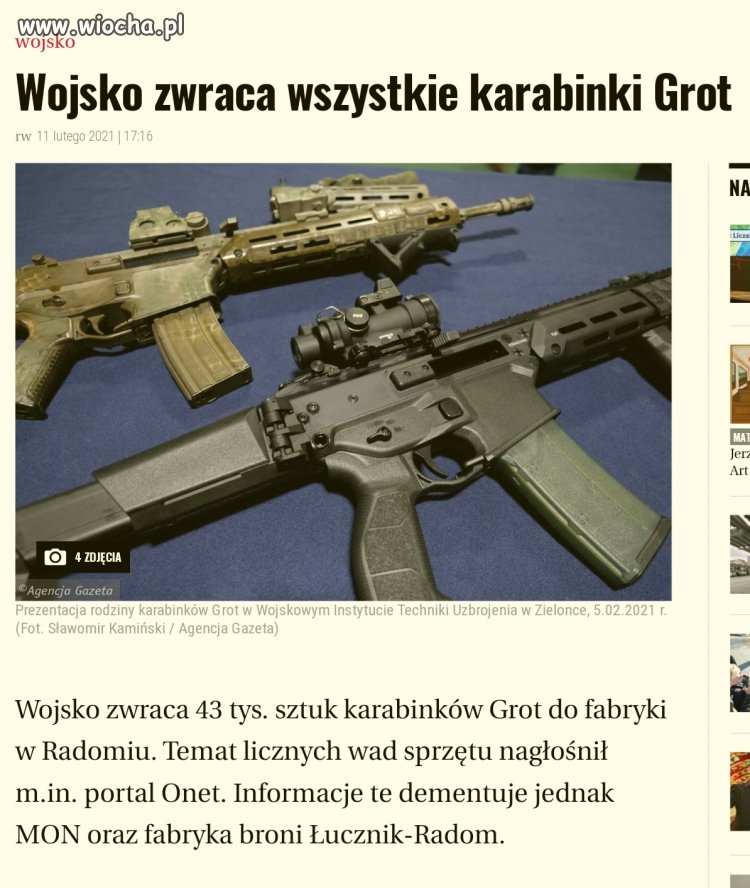 Pisi karabinek grot okazał się za dobry dla wojska