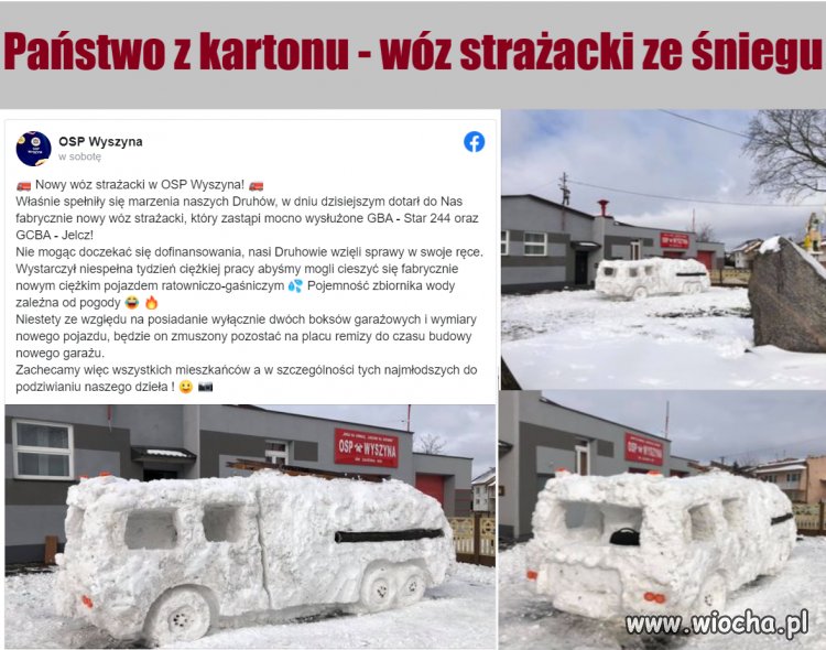 Państwo z kartonu - wóz strażacki ze śniegu!