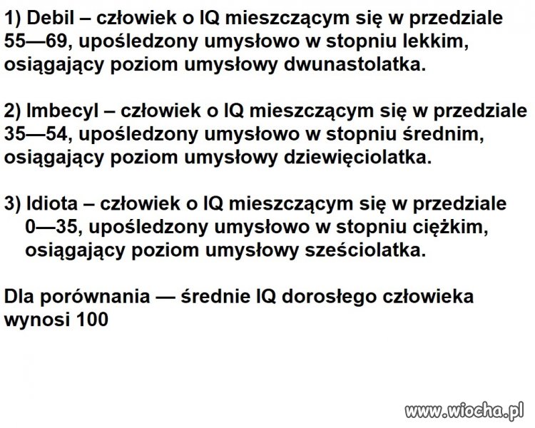 Debil to komplement w stosunku do idioty