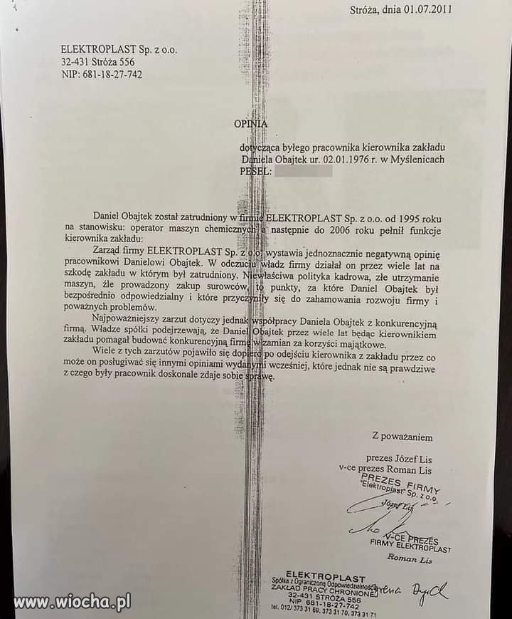 Pojawiła się opinia pracodawcy o Obajtku. 