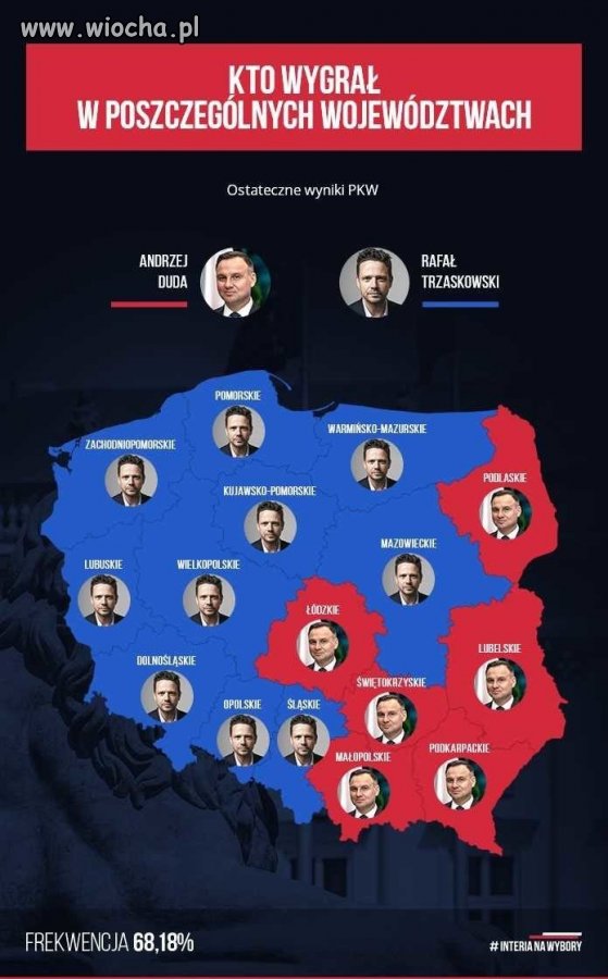 Mapa obrazująca natężenie debilizmu w Polsce 
