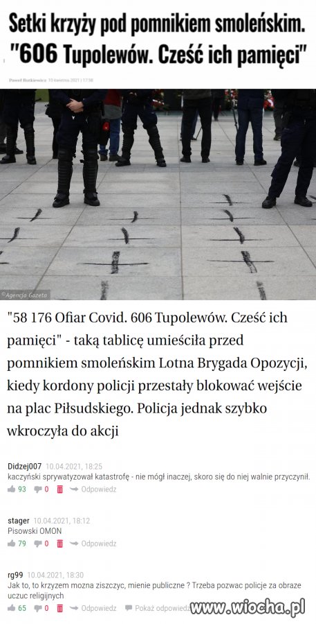 Setki krzyży pod pomnikiem smoleńskim. 