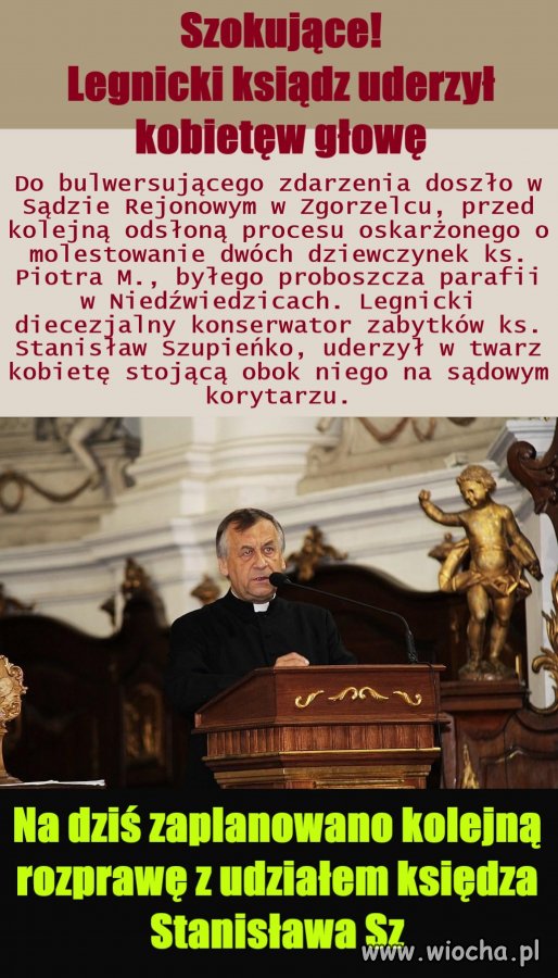Legnicki ksiądz uderzył kobietę w głowę 