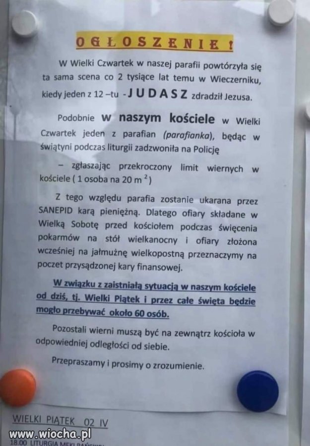 Judasz na mszy i sanepid