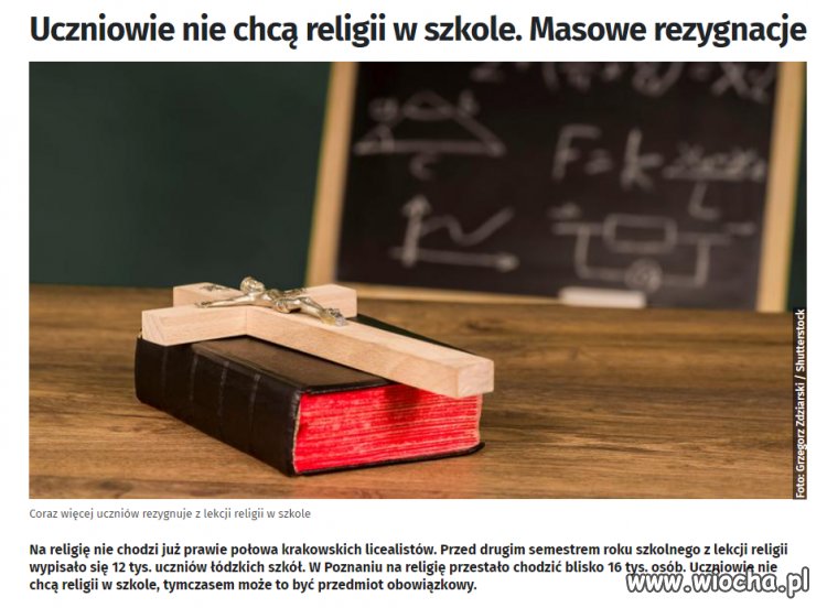 Uczniowie nie chcą religii w szkole.