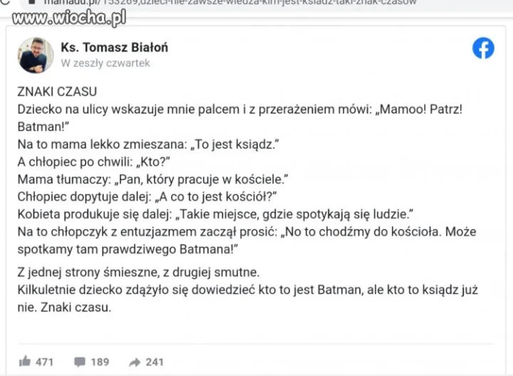 Kretyn w koloratce który nie rozumie znaków czasu