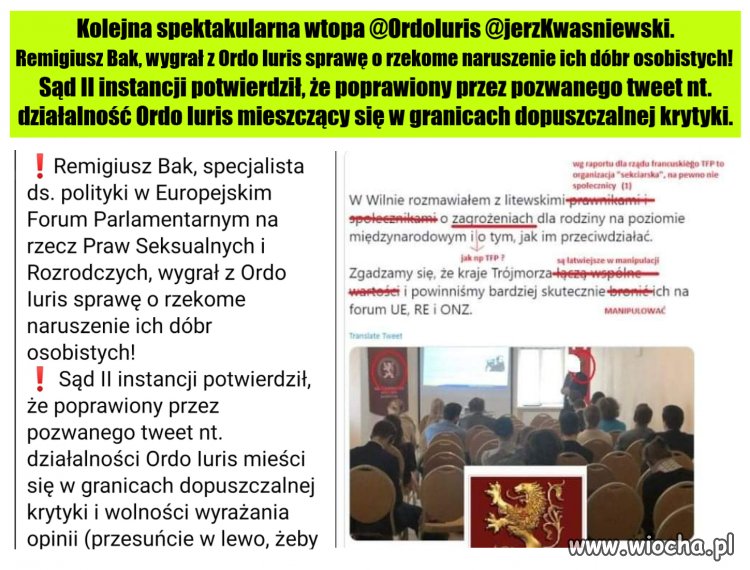 Remigiusz Bak, wygrał z Ordo Iuris sprawę o rzekome
