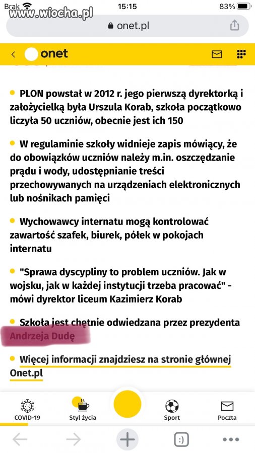 W tym liceum w południe odmawia się „anioł pański”