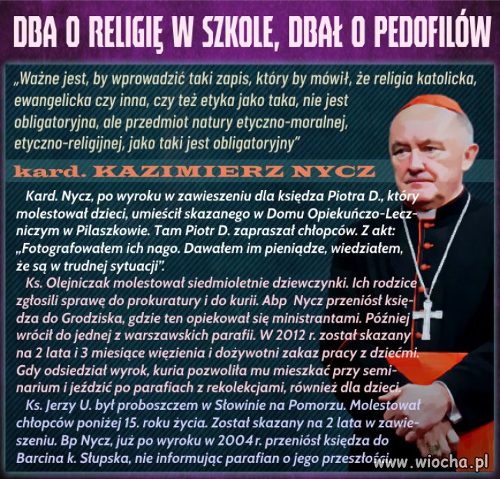 Obowiązkowa religia lub etyka w szkole to  jego pomysł. 