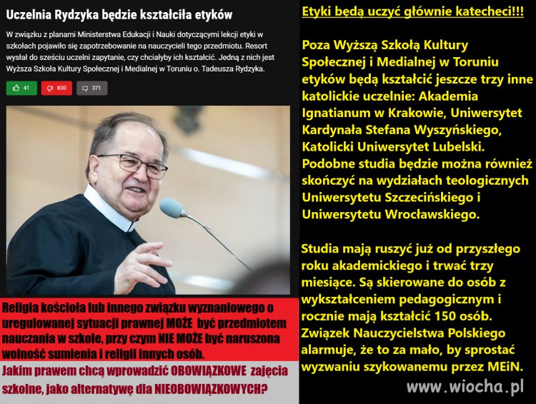 Uczelnia Rydzyka będzie kształciła etyków...