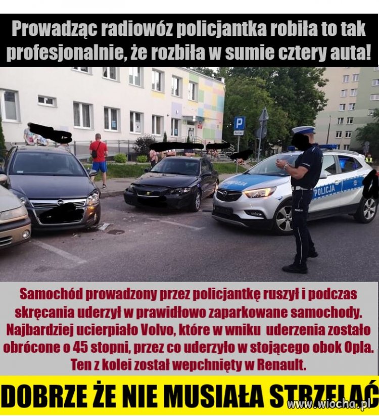 Prowadząca radiowóz policjantka  rozbiła cztery samochody! 