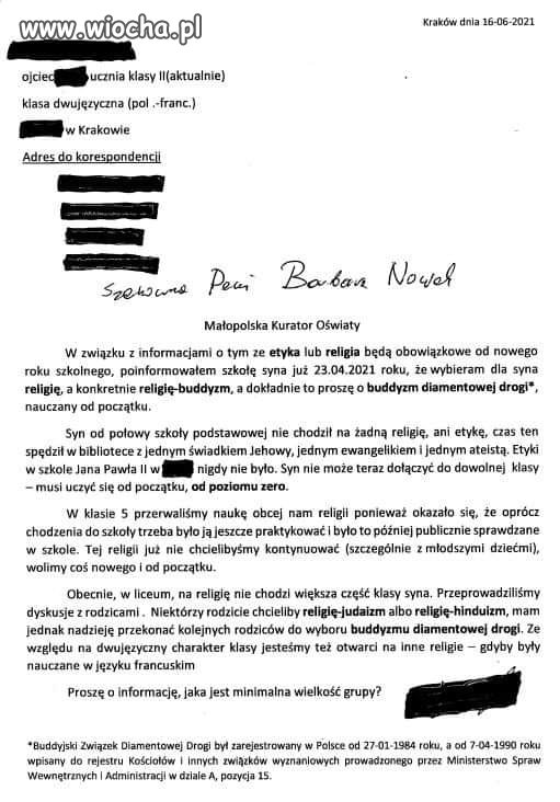 List rodzica do Barbary Nowak...