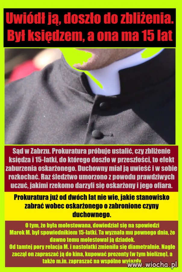 Uwiódł ją, doszło do zbliżenia. Był księdzem, a ona ma 15 lat