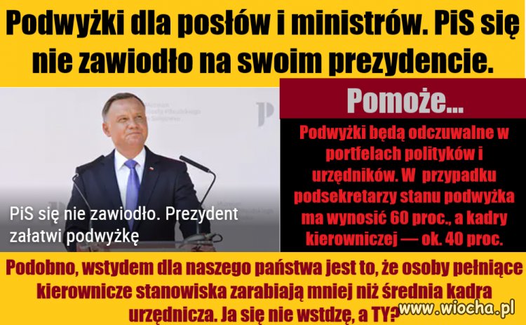 Podpisał rozporządzenie z podwyżkami dla polityków.