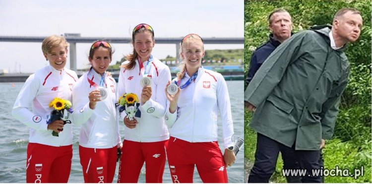 Duda szukujący medalistek w celu złożenia gratulacji