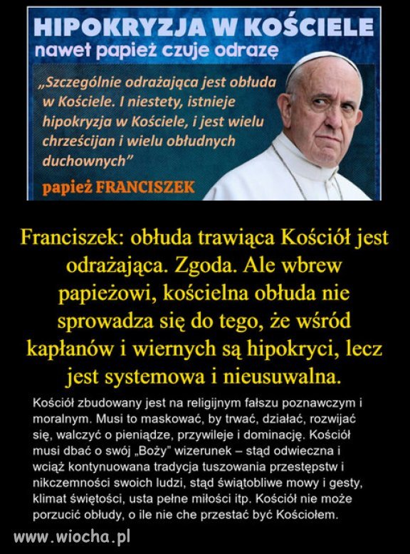  Franciszek: obłuda trawiąca Kościół jest odrażająca