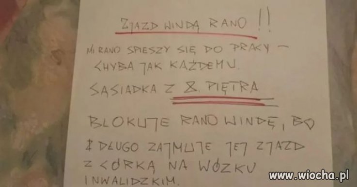 Zjazd windą rano! Mnie rano spieszy się do prac...
